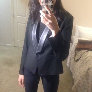 Ann Taylor Petite Faux Leather Tux Suit Jacket